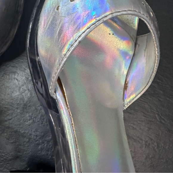 Lei Vintage Y2K Iridescent Clear Chunky Block Heel Platform  Heels - Picture 12 of 12